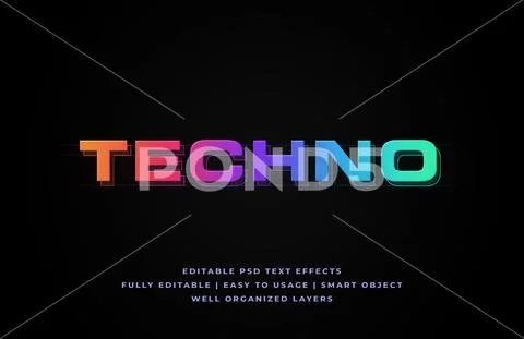 3d gradient techno text style effect mockup - PSD template Modello PSD