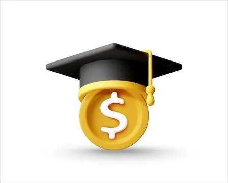 3D Graduation cap on top of a gold dollar coin Stock Illustration