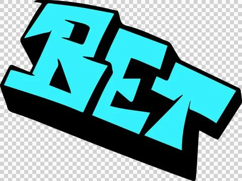 3D graffiti text RET is displaying cyan letters with black outline on Stock Illustration