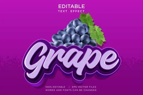 3D Grape Editable Text Effect Fresh Purple Juice Typography Vector EPS Stock Illustration