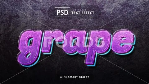 3d grape glow text effect PSD Template