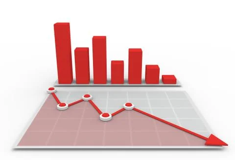 3D graph and diagram going down Illustrazione stock