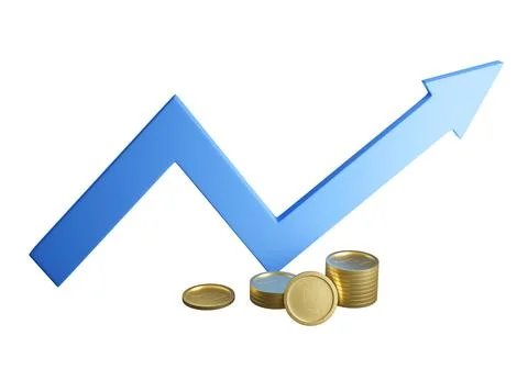 3d graph and gold coins isolated on white background Stock Illustration