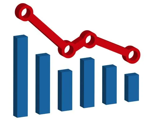 3d graph with decrease report. Diagram with recession and bankruptcy progress Stock Illustration
