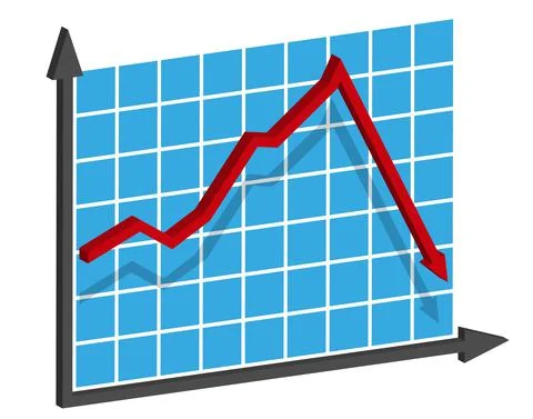 3d graph with decrease report. Diagram with recession and bankruptcy progress Stock Illustration