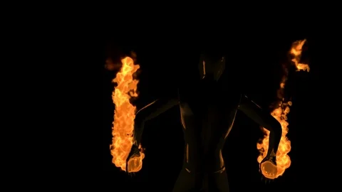 3D graphic dark human figure dancing with dangerous fire 動画素材 124414110