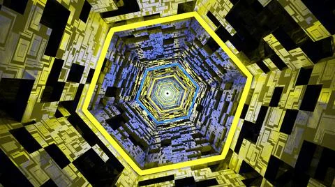 3D graphic flying through digital technologic tunnel. 3D Big Data Digital Stock Illustration