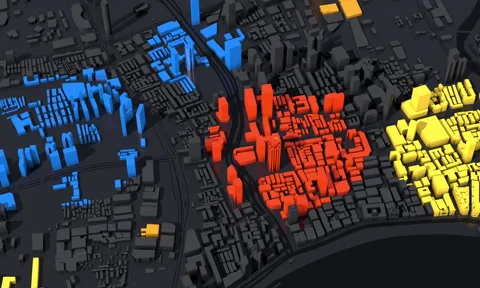 3d graphic map of Shanghai. Divided into colored areas. Stock Footage 245686366
