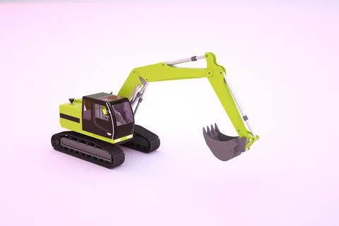 3d graphic model of a yellow construction machine with a bucket. Yellow Stock Illustration