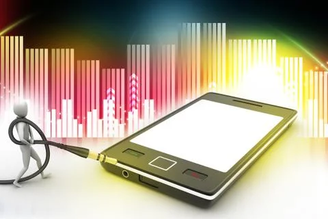 3d graphic with stylish man icon on a smart phone Ilustración de archivo