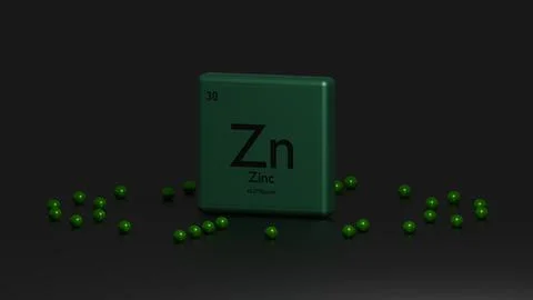 3d graphical representation of the chemical element of the zinc periodic tab Stock Illustration