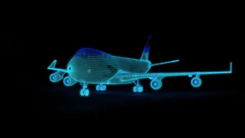3D graphics airplane made of glowing particles on a black background イラスト素材