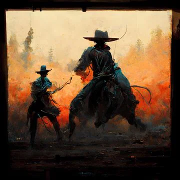 3D graphics of the cowboy duel Stock Illustration