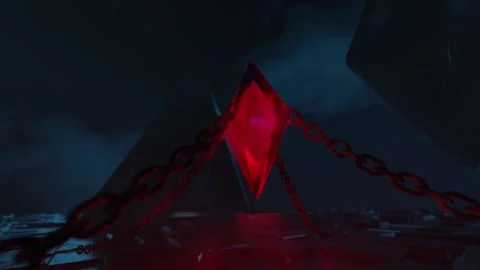 3d graphics, glowing crystal on chains on a dark background Video stock 160556339