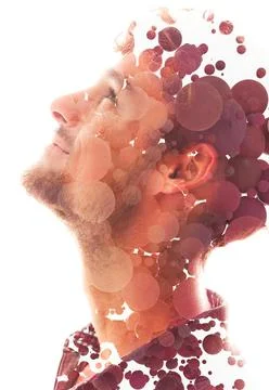 3D graphics mixed with a portrait Stock Photos