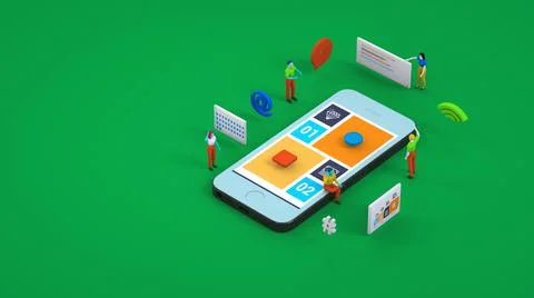 3D graphics, payment for orders via smartphone. Payment for services, online Stock Illustration