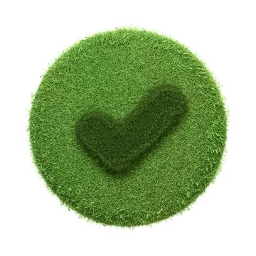 3D Grass-Covered Check Mark Icon Isolated Stock Illustration