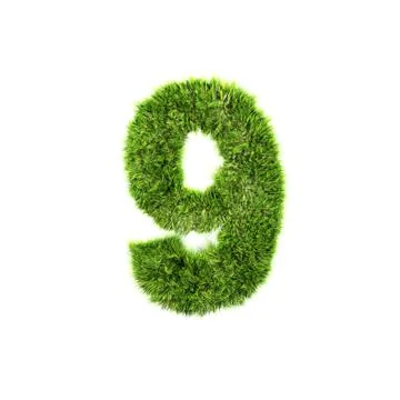 3d grass digit isolated on a white background - 9 Stock Illustration