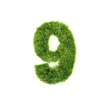 3d grass digit isolated on a white background - 9 Stock Illustration