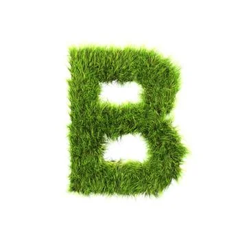 3d grass letter isolated on white background - B Stock Illustration