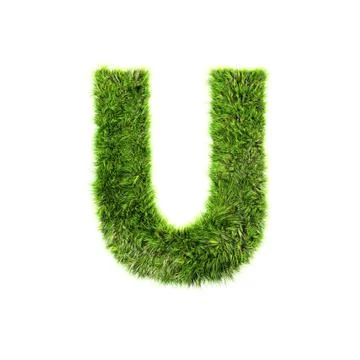 3d grass letter isolated on white background - U Stock Illustration