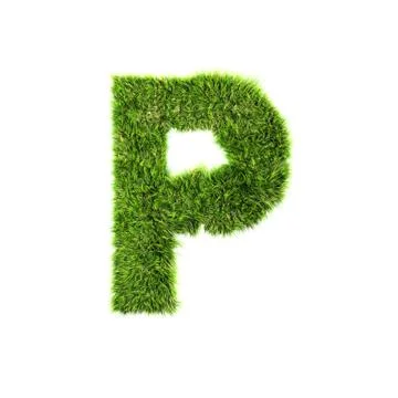 3d grass letter isolated on white background - P Stock Illustration