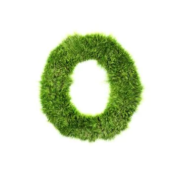 3d grass letter isolated on white background - O Stock Illustration