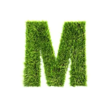 3d grass letter isolated on white background - M Stock Illustration