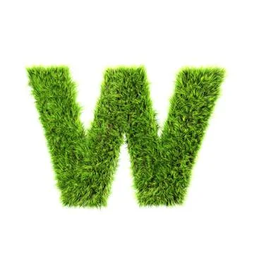 3d grass letter isolated on white background - w Stock Illustration