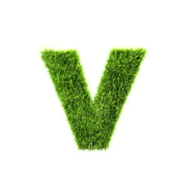 3d grass letter isolated on white background - v Stock Illustration