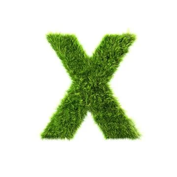 3d grass letter isolated on white background - X Stock Illustration