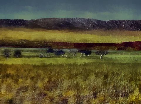 3d grassland and trees Stock Illustration