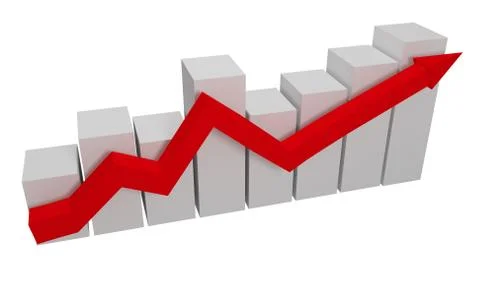 3d gray graph with red arrow. 3d rendering Stock Illustration