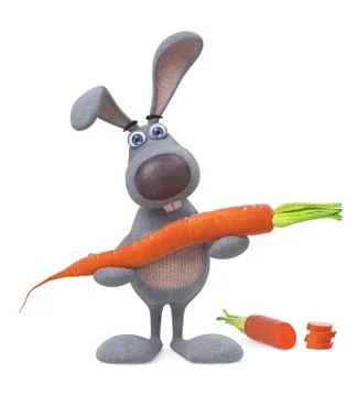 3d gray hare with carrot Stock Illustration