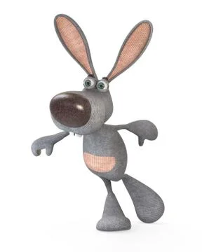 3d gray, plush hare Stock Illustration