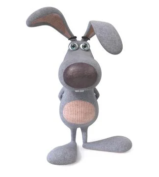 3d gray, plush hare Stock Illustration