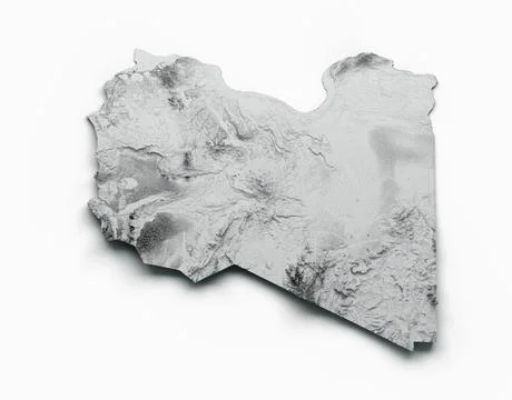 3D grayscale rendering of the Libya topographic map on a white background Stock Illustration