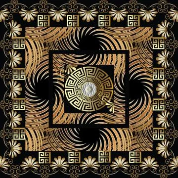 3d greek key meanders square panel. Floral borders pattern. Modern vector bac Stock Illustration