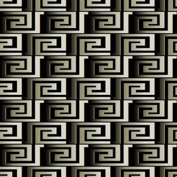 3d greek key seamless pattern. Vector geometric check background. Surface tex 스톡 일러스트