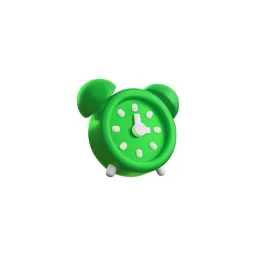 3D green alarm clock, render watch, sleeping or deadline timer, vector volume Stock Illustration
