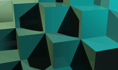 3D green and blue gradient cube stairs background. Stock Illustration