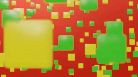3D Green and Yellow Cubes Floating on Red Gradient Background Video stock 305968976