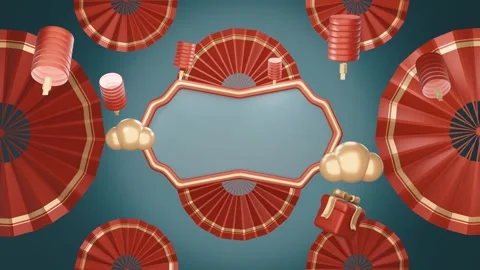 3D green background chinese new years with green board blank space Stock Footage 257511176
