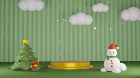 3D green background with cloud and Christmas minimalist podium Stock Footage 257387759