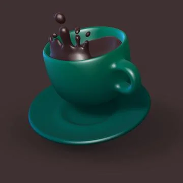 3D green ceramic cup with splash of coffee Stock Illustration