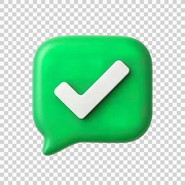 3D Green Chat Bubble with White Check Mark Icon on Transparent Background Stock Illustration