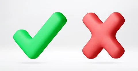 3D green check mark and red cross mark. Stock Illustration