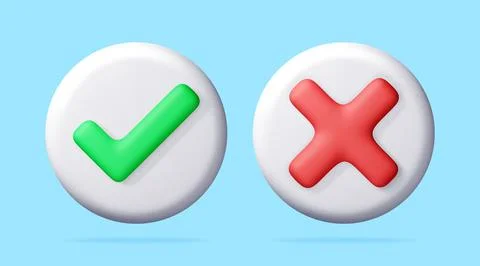 3D Green check mark and red cross mark on circle Stock-Illustration