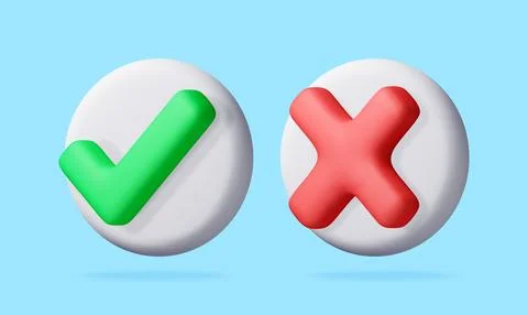 3D Green check mark and red cross mark Stock Illustration