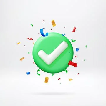 3D Green check mark icon with colorful confetti. 스톡 일러스트